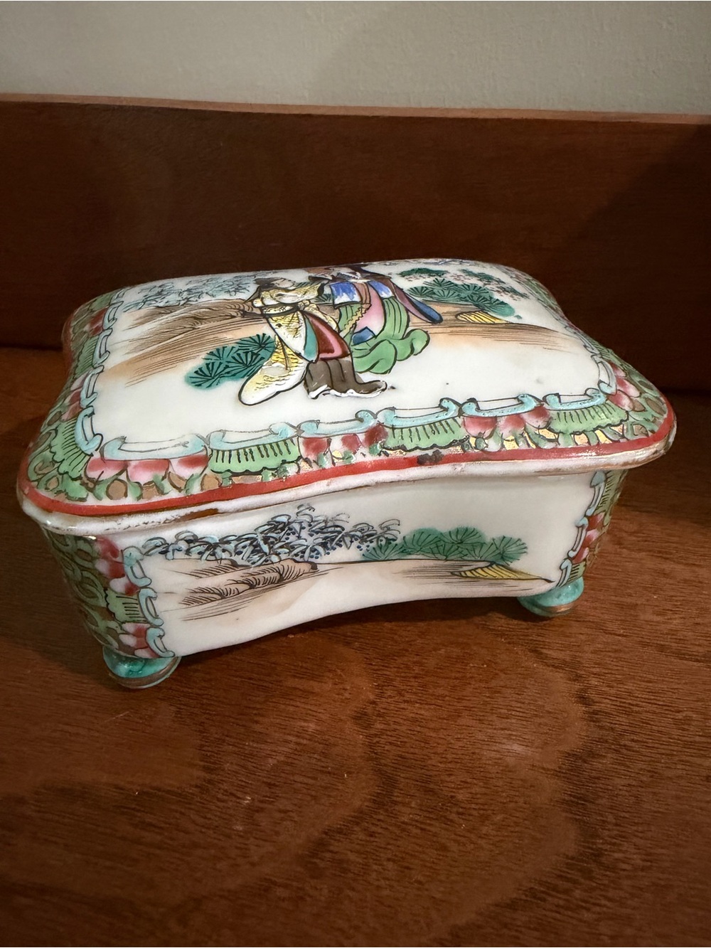 Famille Rose Trinket Box in White with Multicolor Accents